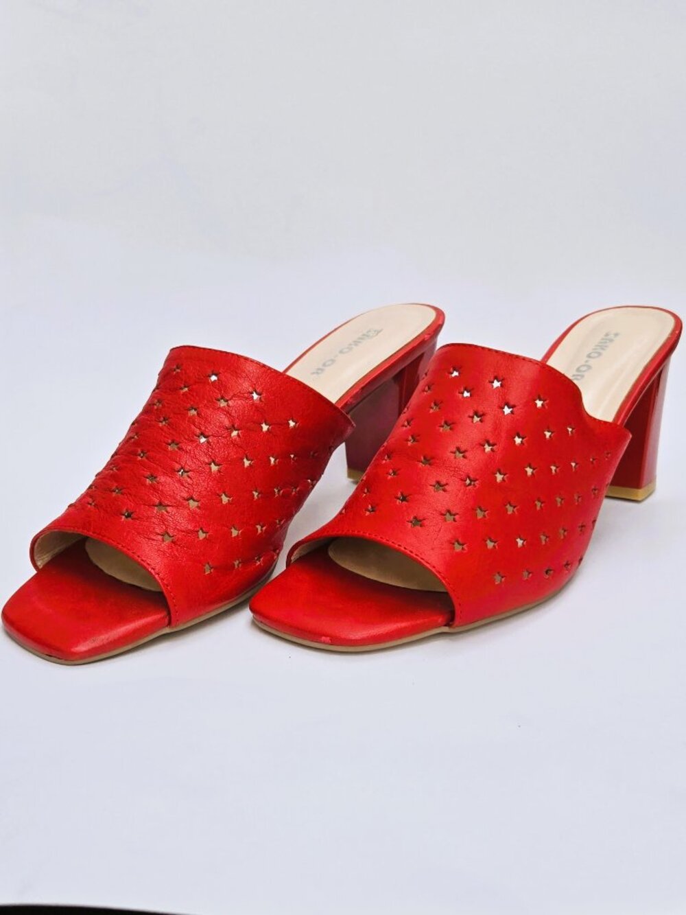 SAKO-OR Red Leather Star Cutout Mule Heels